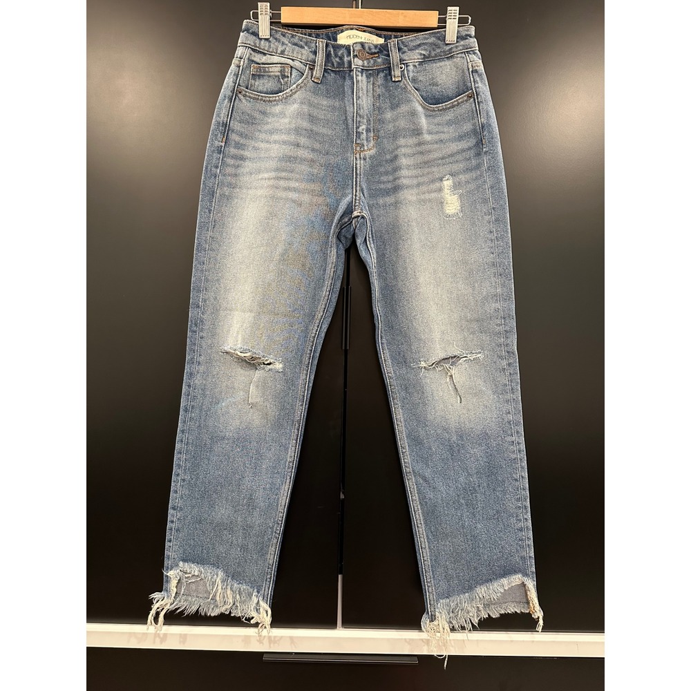 Hidden Jeans High Rise Distressed Straight Leg Frayed Hem Denim W26 HD1157M-MD